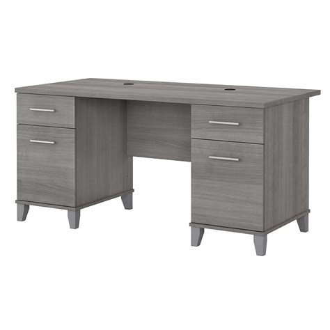 60w Office Desk With Drawers In Platinum Gray
