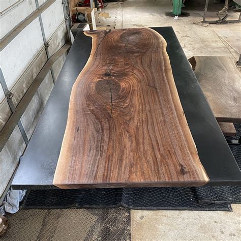 Black Epoxy Resin And Walnut Wood Slab Table Lancaster Live Edge