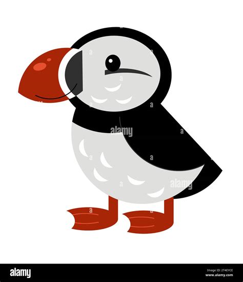 Cartoon Scene With Flying Bird Puffin Isolated On White Background