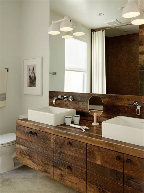 Made from all common wood boards, these vanities features three the free plans include step by step diagrams. Modern Bathroom With Rustic Wooden Vanity Featured Vessel ...