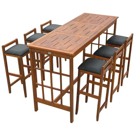 Homcom 7 Piece Dining Table Set Bar Acacia Wood Iconic Prairie School