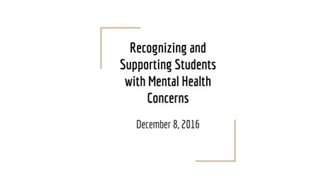 Workshop On Recognizing And Supporting Students With Mental Health