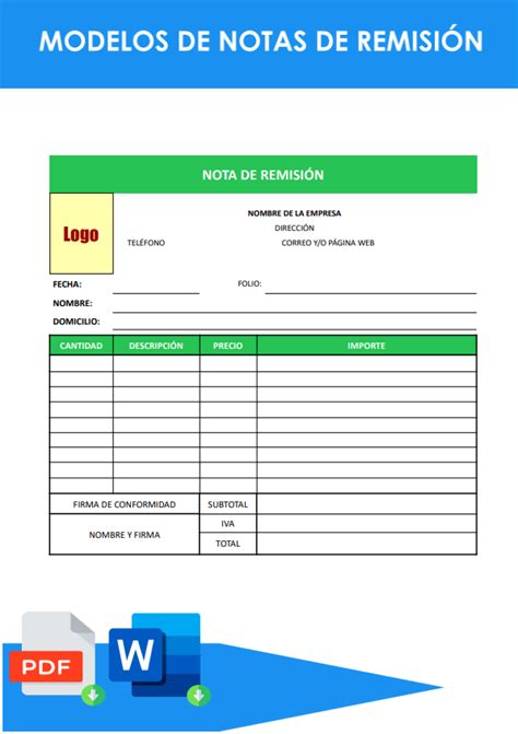 Formatos De Notas De Remisión En Word Y Excel Gratis