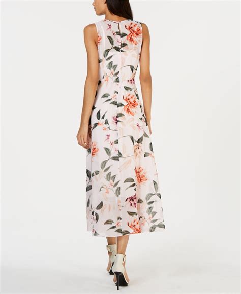 Calvin Klein Synthetic Floral Print High Low Wrap Maxi Dress In Blush Floral Pink Lyst