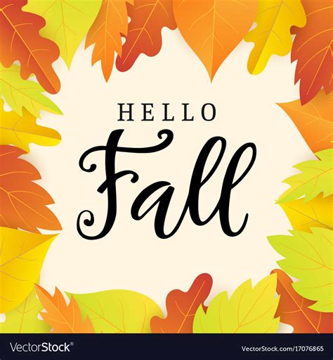 Hello Fall Banner Template With Bright Leaves Vector Image