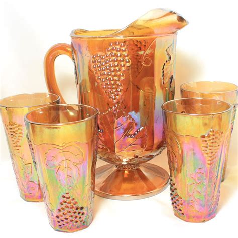 Vintage Miniature Carnival Glass Pitcher Glass Sculptures And Figurines Art And Collectibles Jan