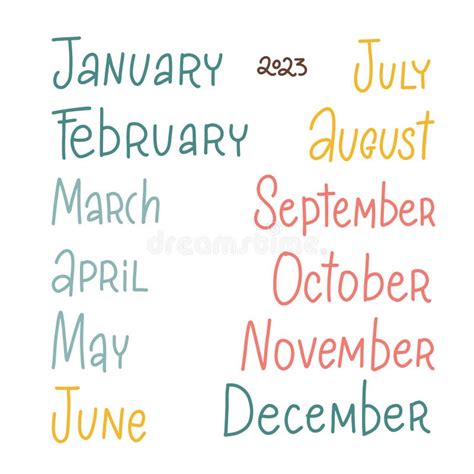 Hand Drawn Set Of Months Modern Linear Hand Drawn Lettering Names Of