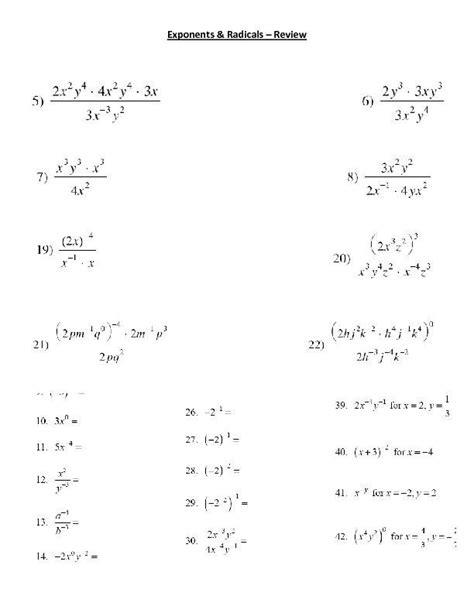 Properties Of Exponents Worksheets Algebra 1