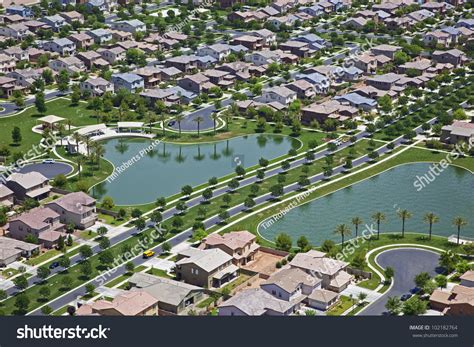 Suburb With Man Made Lakes In East Mesa Arizona Stock Photo 102182764