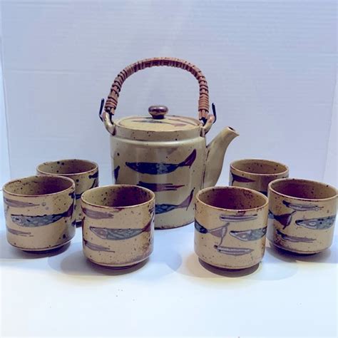 Kitchen Vtg 196s Stoneware Mci Japan Pottery Teapot 6 Cups Rattan