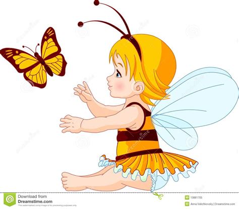 Cute Baby Fairy And Butterfly Stock Vector Illustration