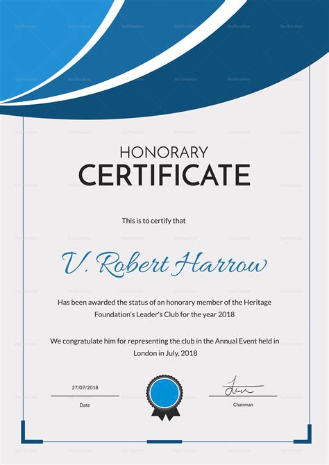 With canva, you can allow your creativity to shine through even if you have no previous. Certificate of Honorary Participation Design Template in ...