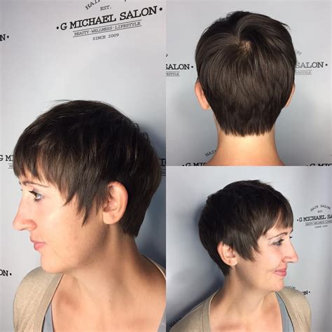 Brunette Textured Pixie With Fringe Bangs And Sideburns The Latest
