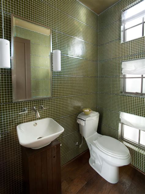 Deep Green Mosaic Tile Powder Room Hgtv