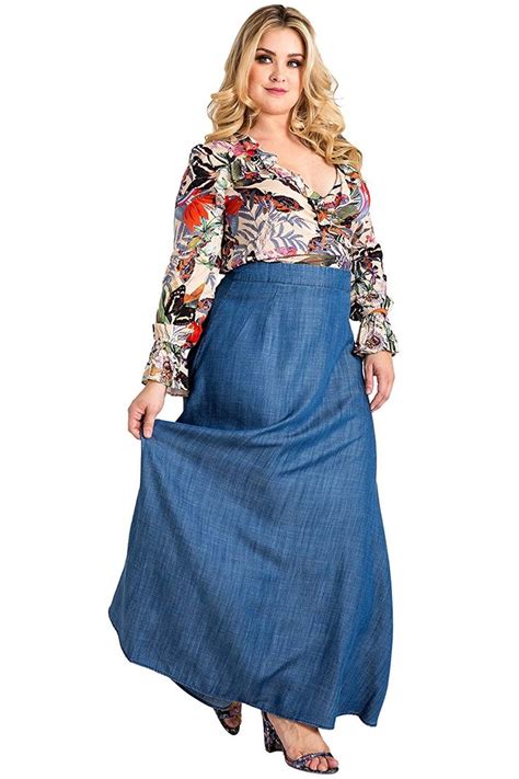 standards and practices plus size womens high waist a line tencel denim maxi skirt size 1x at