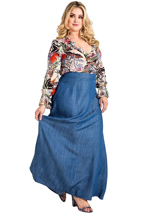 Standards And Practices Plus Size Womens High Waist A Line Tencel Denim Maxi Skirt Size 1x At