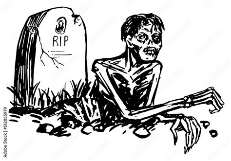 Zombie Dead Man Crawling Out Of The Grave Spooky Monster Doodle