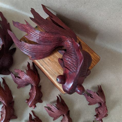 Carved Rosewood Koi Fish Various Sizes Etsy