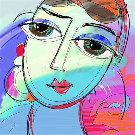 Beautiful Women Digital Painting Abstract Portrait Of Girl With Stock Vector Illustration Of