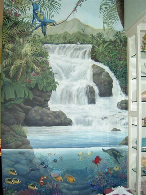 Tropical Waterfall Mural Idea In Garden Pinterest