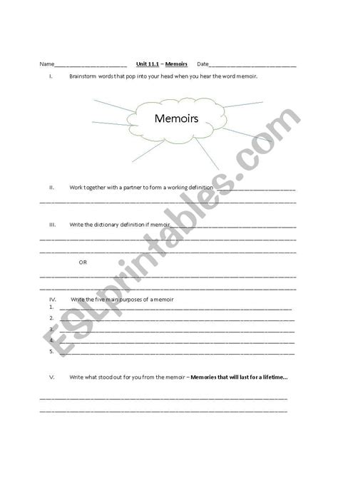 Introduction To Memoirs Esl Worksheet By Raalch3