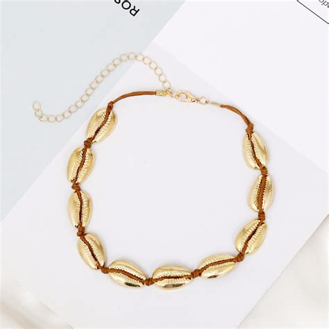 Bohemian Gold Sea Shell Choker Necklace For Women Summer Shell Jewelry Simple Choker Necklace