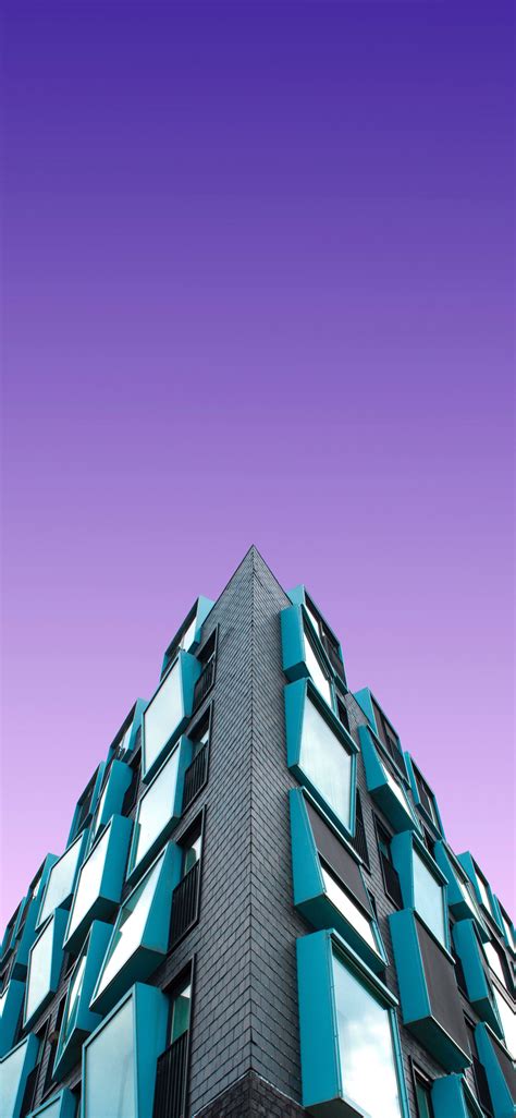 Download 1125x2436 Wallpaper Building Purple Sky Minimal