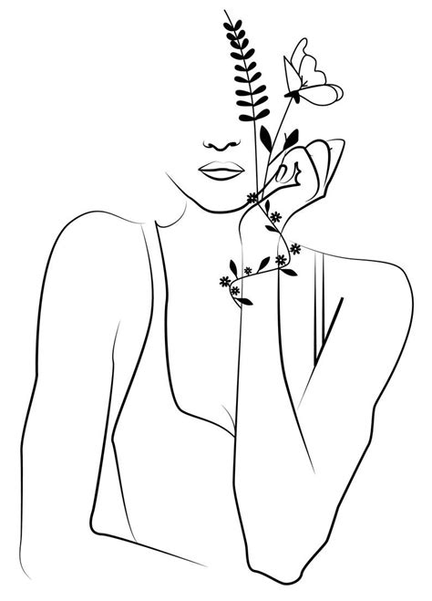 Digital Illustration Of A Woman Line Art Art Print Of A Etsy Outline Art Abstract Line Art