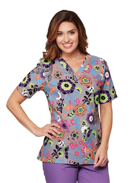 Tafford Soft Flower 2 Pocket Scrub Top Tops Scrubs Scrub Tops