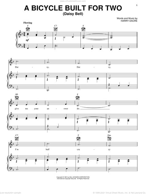 A Bicycle Built For Two Daisy Bell Sheet Music For Voice Piano Or Guitar