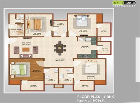 4 Bhk 1800 Sq Ft Floor Plan