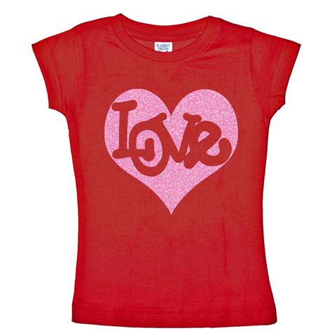 Love Pink Heart Glitter Kids Red Shirt For Girls Valentines Shirt