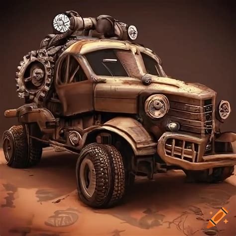 Detailed Concept Drawing Of A Steampunk Battle Truck On Craiyon