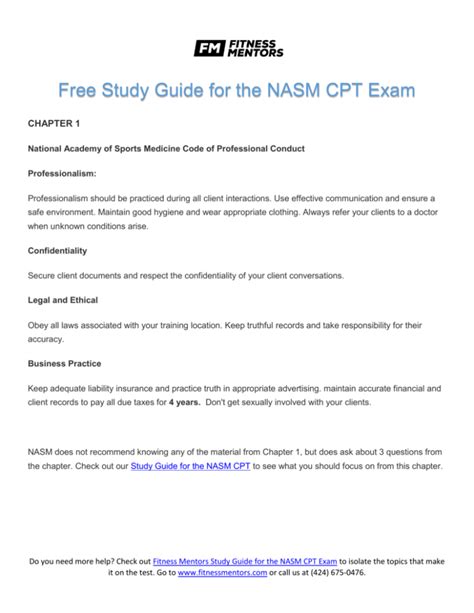 Free Study Guide For The Nasm Cpt Exam