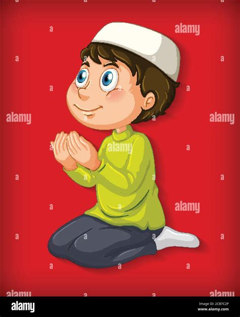 Muslim Boy Praying On Colour Gradient Background Illustration Stock
