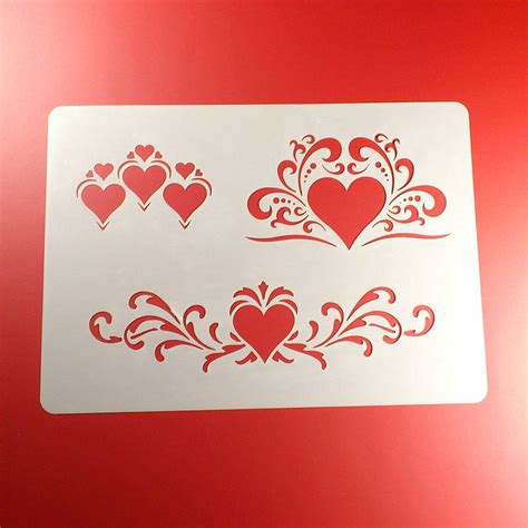 Schablone stencil auf a4 * herz mit ranken gr. Schablone 3 Herz Ornamente Floral Ranke - BO09