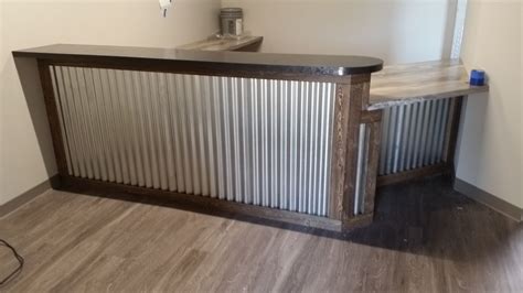 Corrugated Metal Reception Bar With Rough Sawn Wood Trim Reception