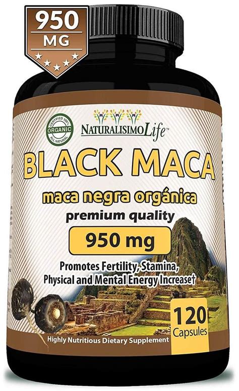 Organic Black Peruvian Maca Natural Energy Booster 120 Capsules 950 Mg