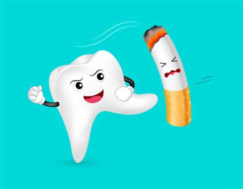 yellow teeth and cigarette cute dental characters illustrations royalty free vector graphics