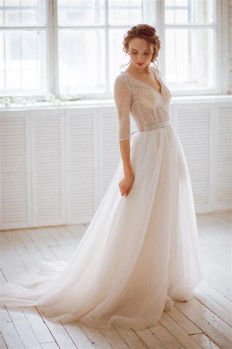 Alex Veil Bridal Light Pink Wedding Dress French Lace Wedding Dress