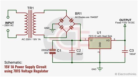 15v 1a Power Supply Circuit Using 7815 Voltage Regulator Electrothinks