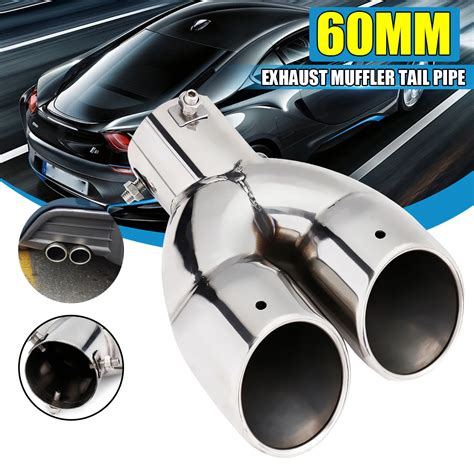 Universal Silver Double Outlet Stainless Steel Chrome Muffler Exhaust