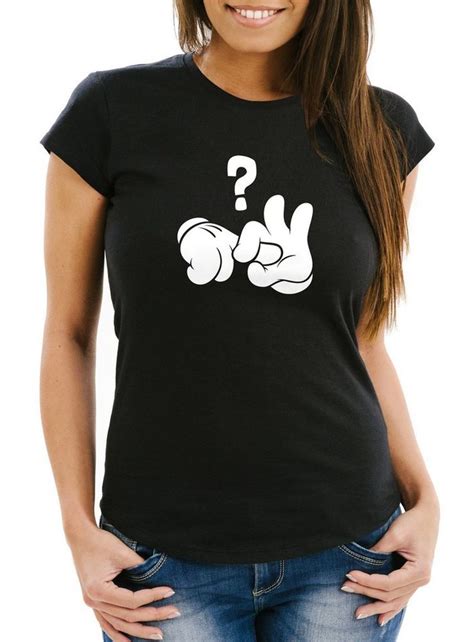 Moonworks Print Shirt Damen T Shirt Comic Hände Ficken Bumsen Fragezeichen Fun Shirt Lustiger