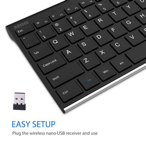 Arteck 24g Wireless Keyboard Stainless Steel Ultra Slim Full Size