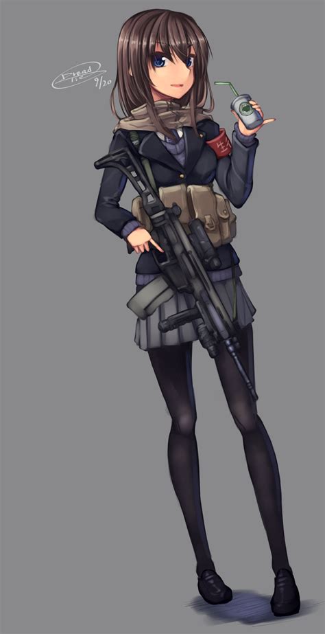 Wallpaper Anime Girls Gun Weapon Long Hair Blue Eyes 1027x2000