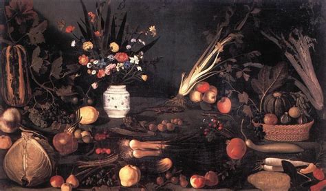 The artist can use the still life symbolically or allegorically to express an idea, or formally to study composition and the elements and principles of art. Still Life with Flowers and Fruit, 1601, Caravaggio ...