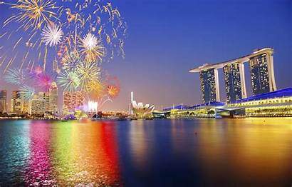 Singapore Wallpapers Night Lights Background Fireworks Hotel
