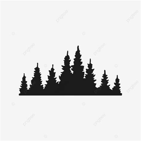 Silhouette Of Pine Trees Forest Isolated On White Background Isolated