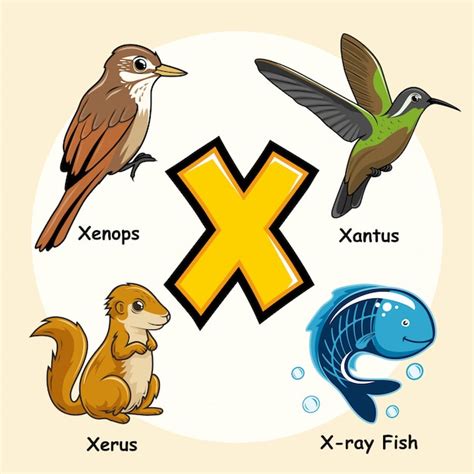 Cute Animals Alphabet Letter X Premium Vector