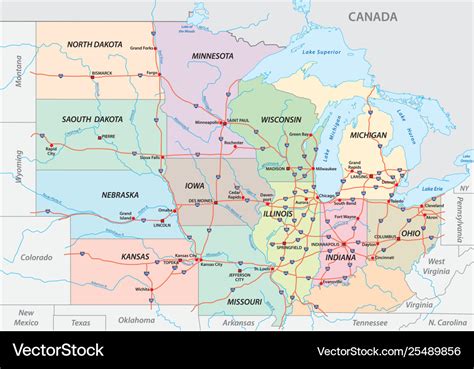 Map Midwest United States Royalty Free Vector Image